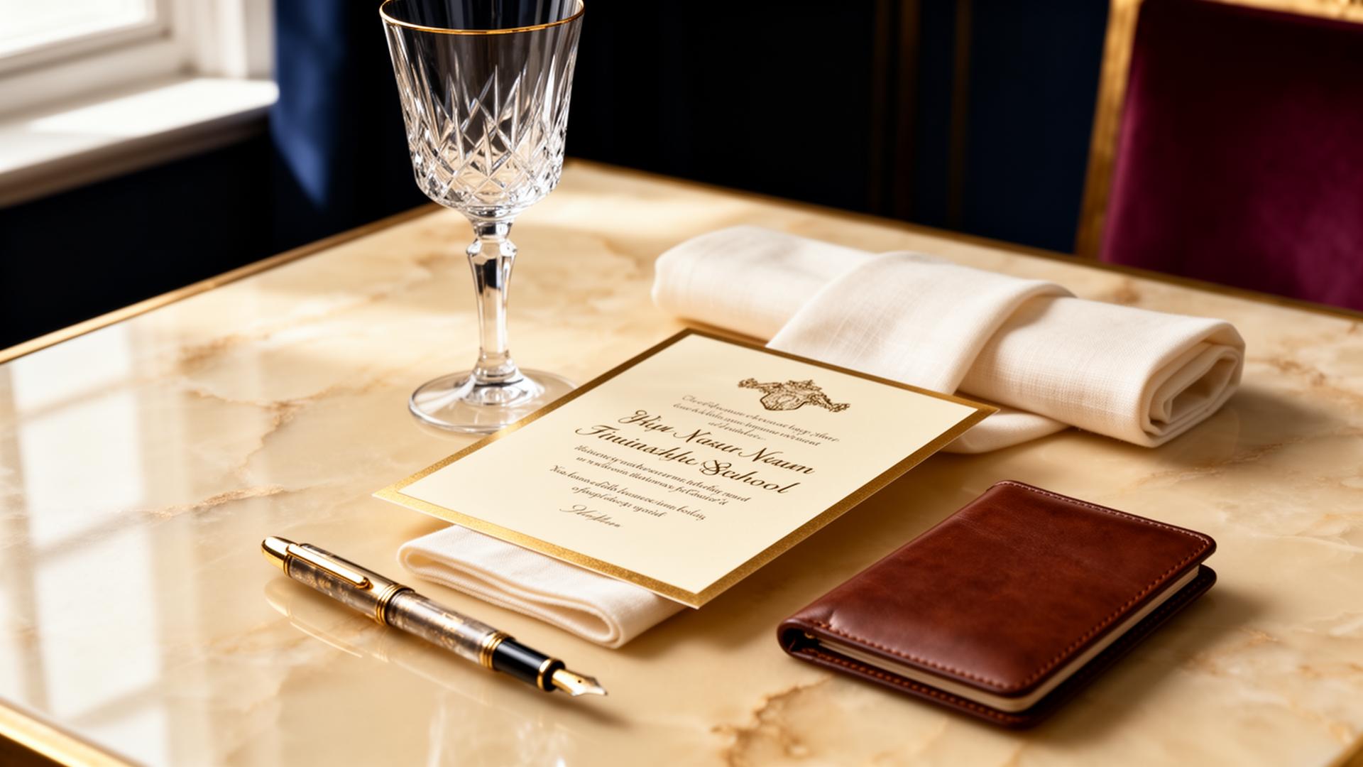 An editorial still life — formal place setting and a glass of wine
